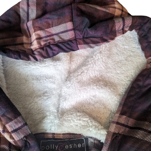 Twilight Vibes Plaid Button Up Grunge  Hoodie Roll Tab sleeve top NWT sz XS - Picture 3 of 11